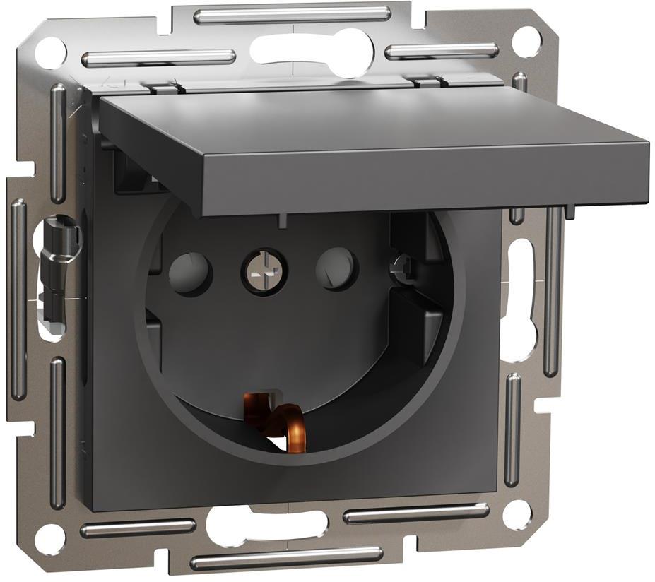 Контакт ШУКО 16A с капак и детска защита цвят Антрацит Asfora SE