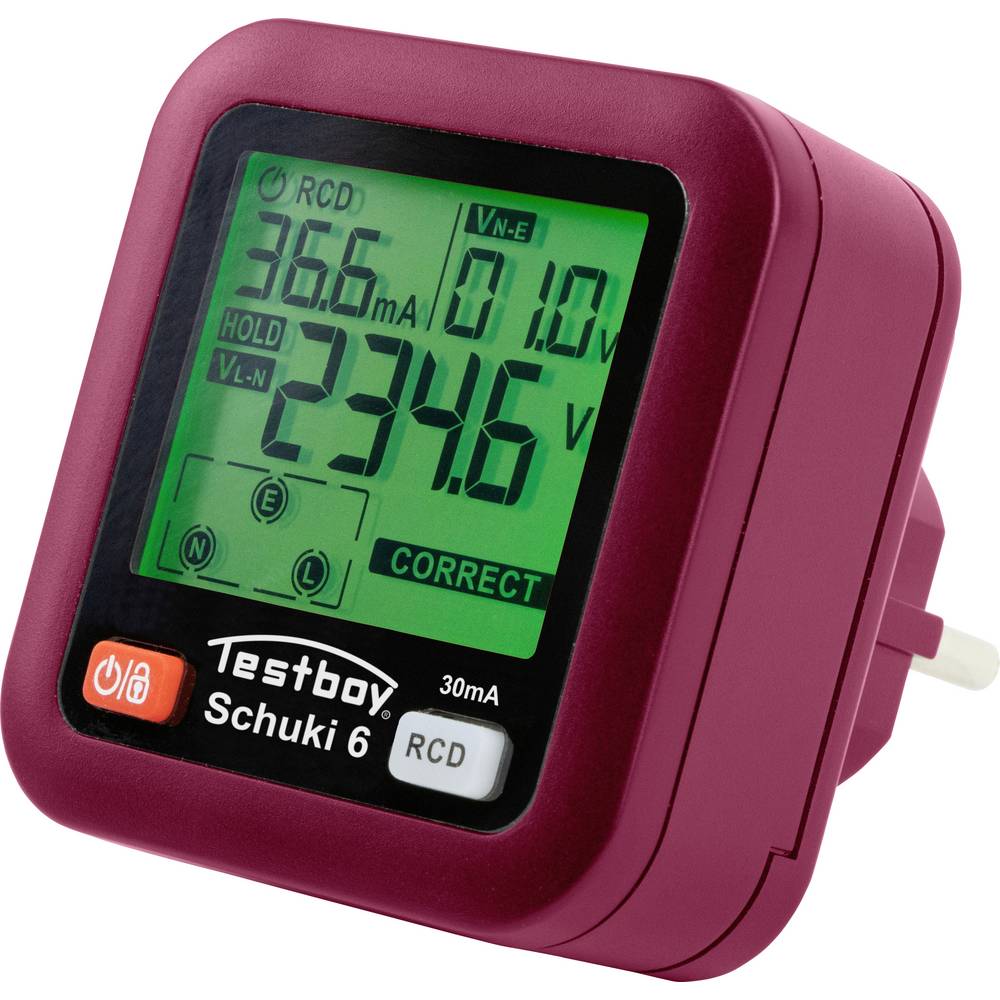 Тестер за контакт шуко CAT II 300Vac, ДТЗ 30mA, LCD, Testavit Schuki 6 Testboy