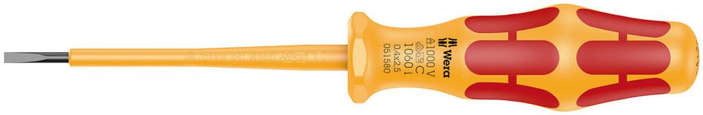 Отвертка шлиц 0.4x2.5x80, жълто-червена ръкохватка, 1060 Kraftform VDE 1000V Wera