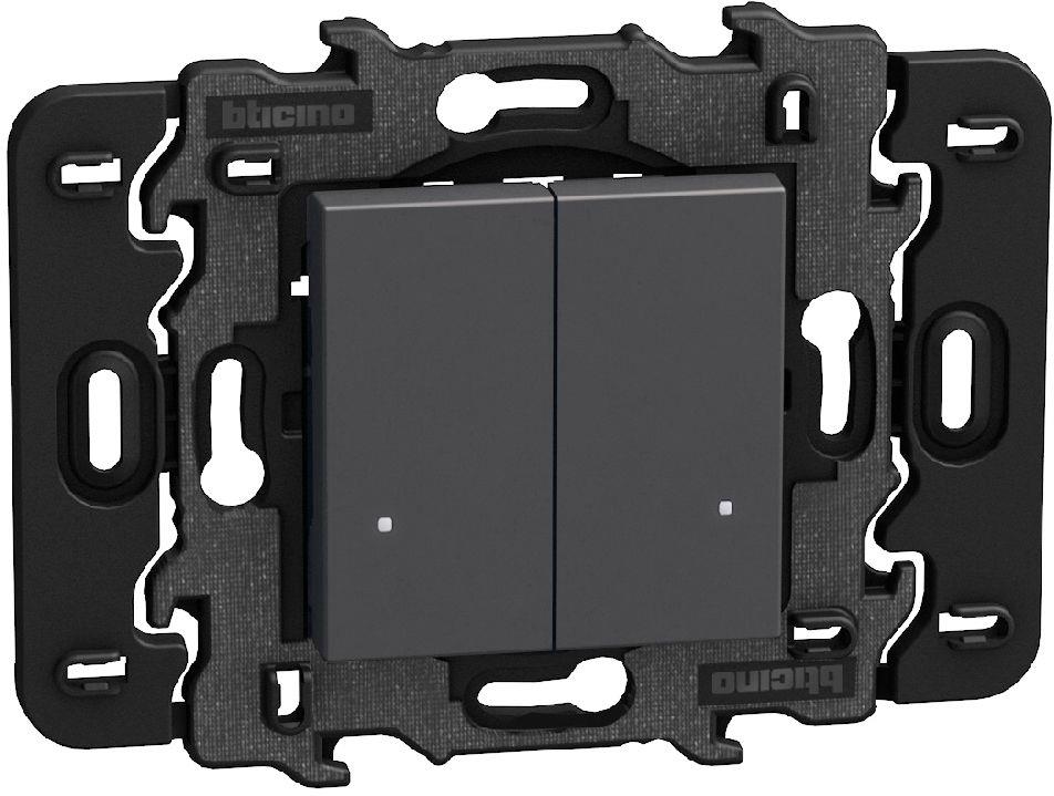 Ключ 2 канала БЕЗжичен с носеща рамка 2 мод. Smart с Netatmo цвят Графит Light Now Bticino