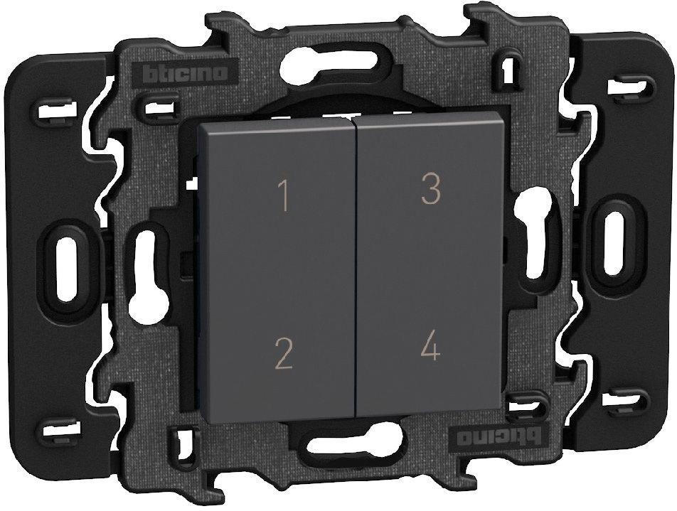 Ключ 4 сцени БЕЗжичен кинетичен с носеща рамка 2 мод. Smart с Netatmo цвят Графит Light Now Bticino