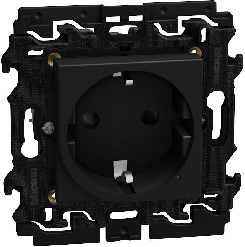 Контакт ШУКО 2P+E 16A с детска защита с носеща рамка 2 мод. Smart с Netatmo цвят Графит Light Now Bticino