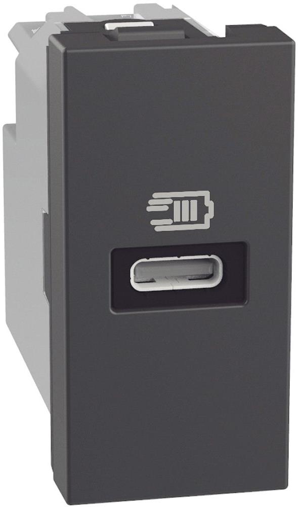 Розетка USB за зареждане тип C Power Delivery 20W 1 мод. цвят Графит Light Now Bticino