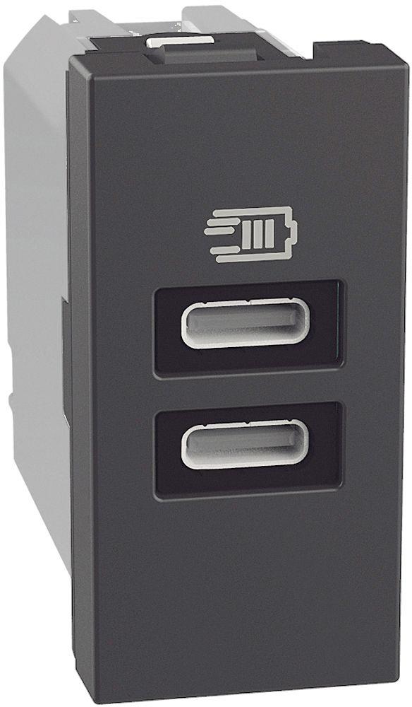 Розетка 2xUSB за зареждане тип C+C 3A 15W 1 мод. цвят Графит Light Now Bticino