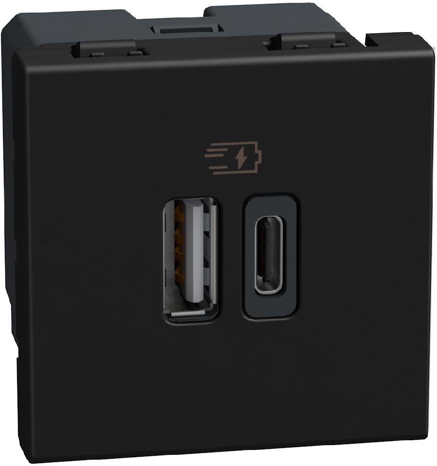 Розетка 2xUSB за зареждане тип A+C 3A 15W 2 мод. цвят Графит Light Now Bticino