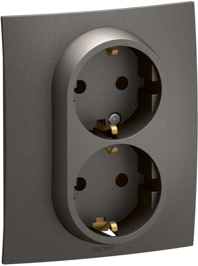 Контакт шуко ДВОЕН 16A моноблок цвят Сив Niloe New Legrand