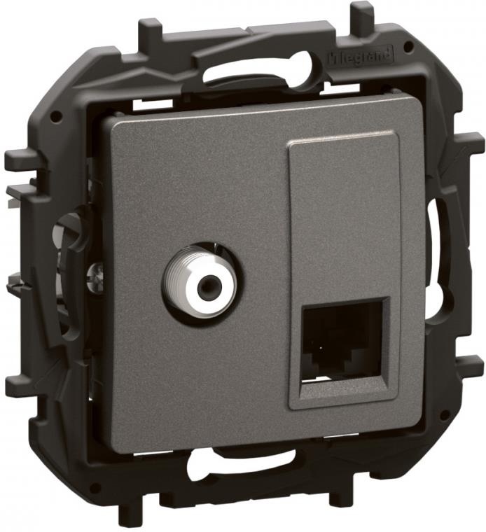 Розетка TV тип F конектор + RJ45 UTP cat.6 цвят Сив Niloe New Legrand