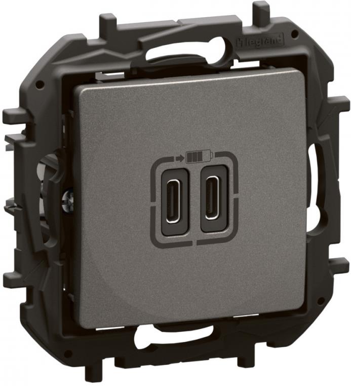 Розетка 2хUSB за зареждане тип C 3A 15W цвят Сив Niloe New Legrand