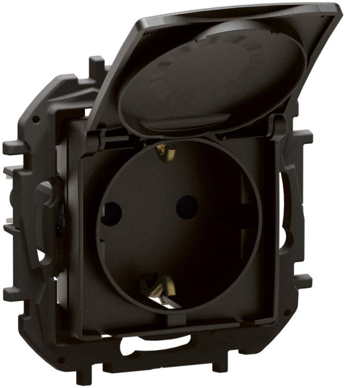 Контакт ШУКО 16A с капак и детска защита цвят Черен Niloe New Legrand