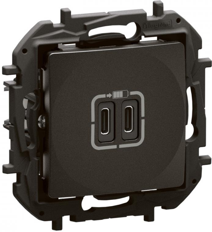 Розетка 2хUSB за зареждане тип C 3A 15W цвят Черен Niloe New Legrand