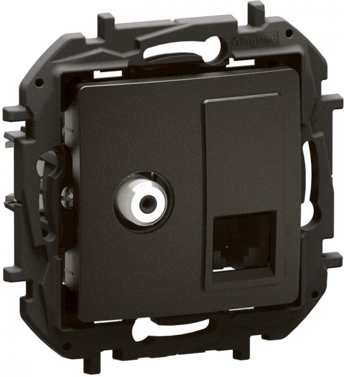 Розетка TV тип F конектор + RJ45 UTP cat.6 цвят Черен Niloe New Legrand