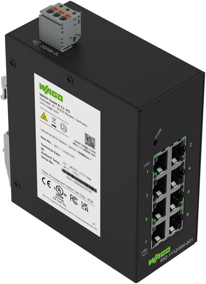 Мрежов комутатор, 8x 1 Gbps, за DIN монтаж, 12…48V DC Eco Wago
