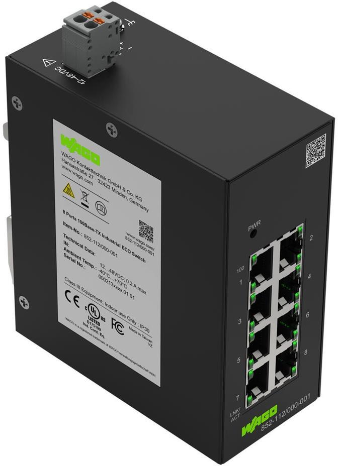 Мрежов комутатор, 8x 10/100 Mbps, за DIN монтаж, 12…48V DC Eco Wago