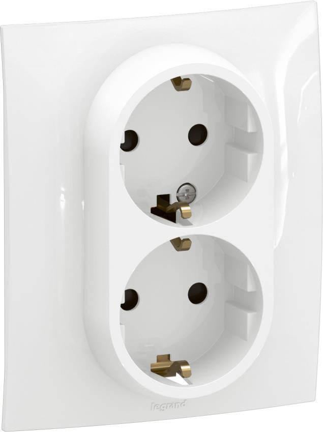 Контакт шуко ДВОЕН 16A с детска защита моноблок цвят Бял Niloe New Legrand