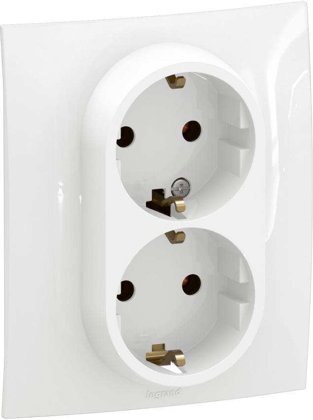 Контакт шуко ДВОЕН 16A моноблок цвят Бял Niloe New Legrand