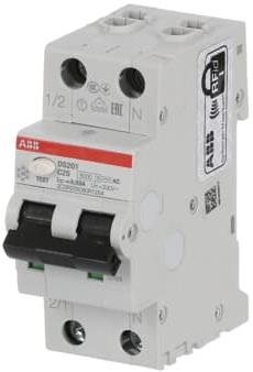 ДТЗ комбинирана DS201 1P+N 25A крива C 30mA тип AC 6kA 2 мод. ABB