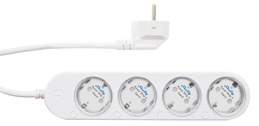 Разклонител БЯЛ 4x2P+E с кабел 1.5 метра / 3x1.5мм2 с мерител Shelly Power Strip 4 Gen4 - 070564