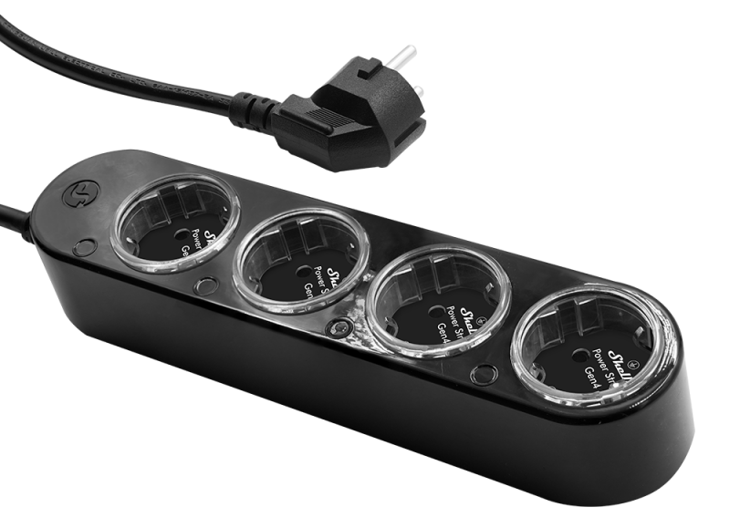 Разклонител ЧЕРЕН 4x2P+E с кабел 1.5 метра / 3x1.5мм2 с мерител Shelly Power Strip 4 Gen4 - 070571