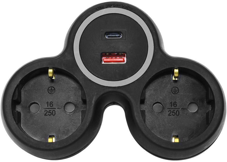 Адаптер за контакт черен с USB A+C 2 х шуко Commel