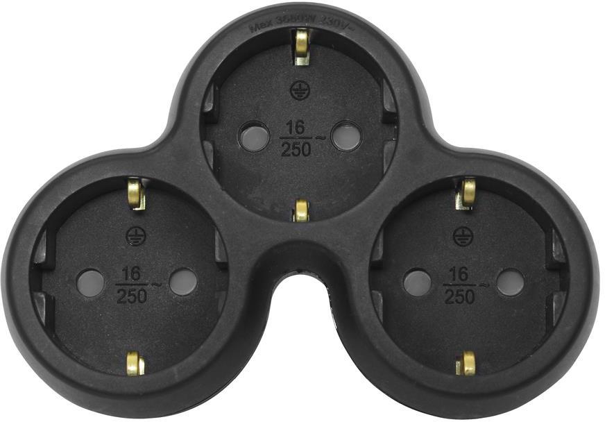 Адаптер за контакт черен 3 х шуко Commel