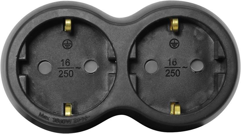 Адаптер за контакт черен 2 х шуко Commel