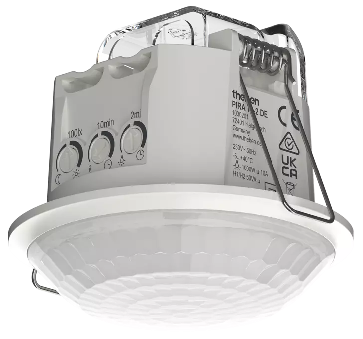 Датчик за движение PIR, за вграждане в таван, 360°, обхват D8m @ h=2,5m, IP21, 2CH, PIRA T8-2 DE Theben