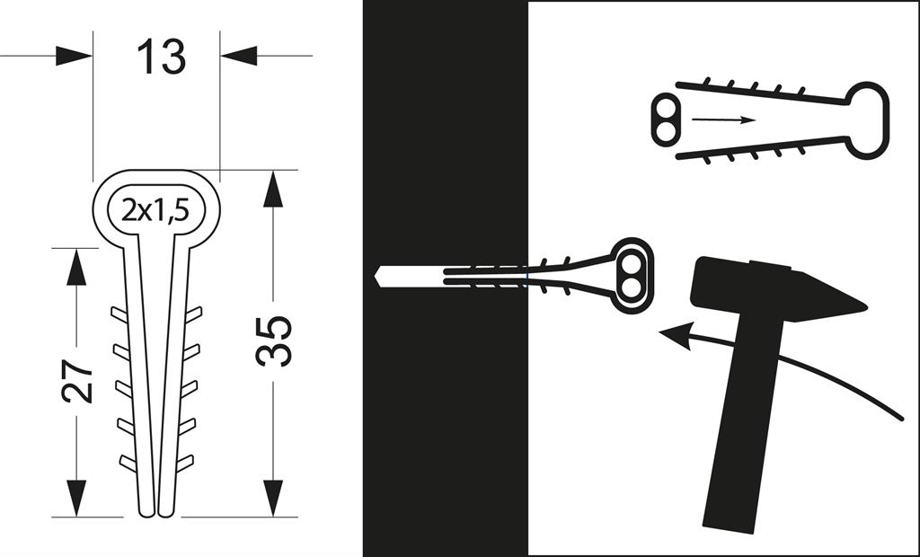 Дюбел USMP 1 за мостов кабел 2х1.5мм2 с отвор 6-7мм /100бр./ Elektro-Plast