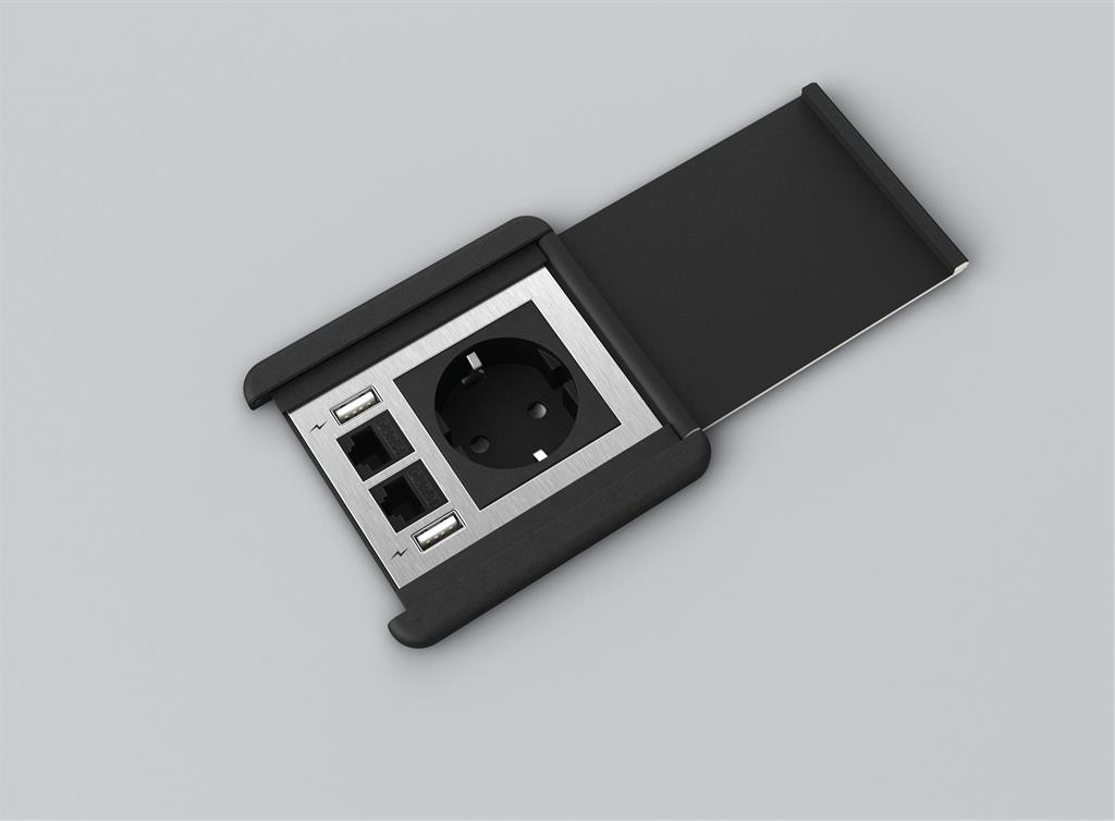 Модул SourceCover с 1х Шуко, 2x USB тип A, RJ45 Cat.6 и USB C, цвят Черен, Digitel
