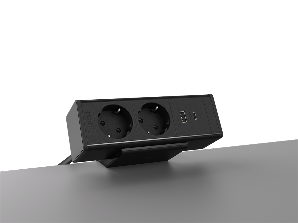 Модул DeskUp 3M с 2х Шуко и USB тип C+C, цвят Черен, Digitel