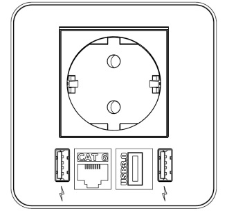 Модул SourceCover с 1х Шуко, 2x USB тип A, RJ45 Cat.6 и USB C, цвят Черен, Digitel