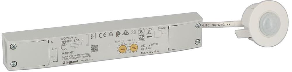 Датчик за присъствие PIR, за вграждане в таван, 360°, обхват D4.5m @ h=2,5m, IP20, БЯЛ GREEN-I-MRW Legrand