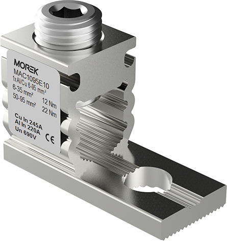 Неизолиран конектор към устройство OT95 1xAl/Cu 6-95 mm² h30mm 245A 690V MOREK