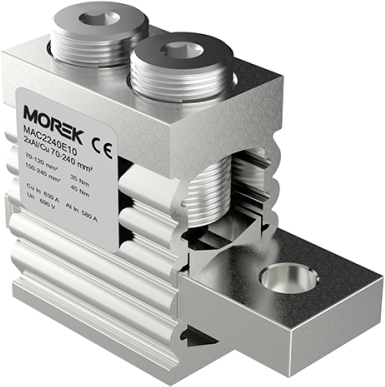 Неизолиран конектор към устройство OT240-2 2xAl/Cu 35-240 mm² h99mm 630A 690V MOREK
