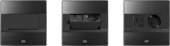 Модул SENSE с 1х Шуко и USB тип A+C PD 22W, с кабел 2м, цвят Черен, Bachmann