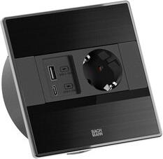 Модул SENSE с 1х Шуко и USB тип A+C PD 22W, с кабел 2м, цвят Черен, Bachmann