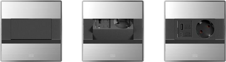 Модул SENSE с 1х Шуко и USB тип A+C PD 22W, с кабел 2м, цвят Инокс, Bachmann