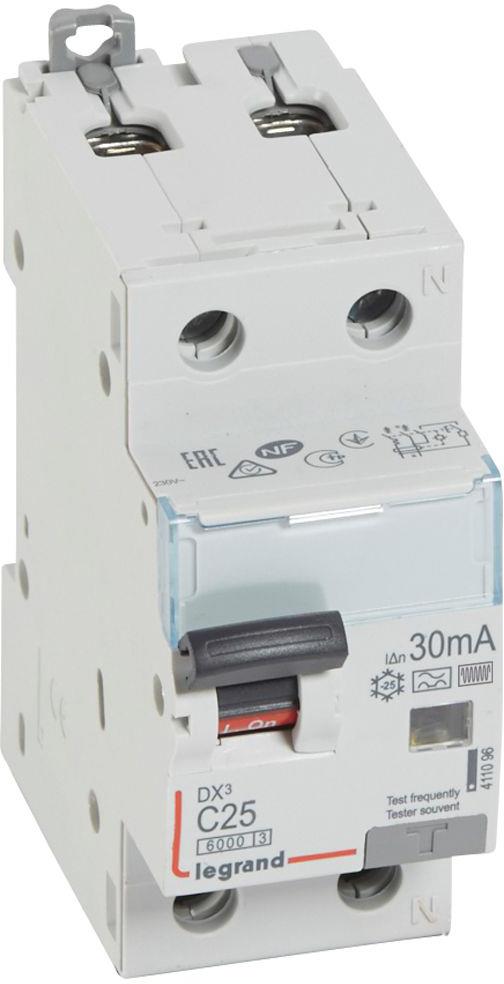 ДТЗ комбинирана DX3 1P+N 25A крива C 30mA тип F 10kA 2 мод. Legrand