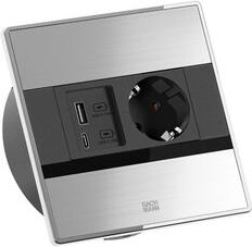 Модул SENSE с 1х Шуко и USB тип A+C PD 22W, с кабел 2м, цвят Инокс, Bachmann