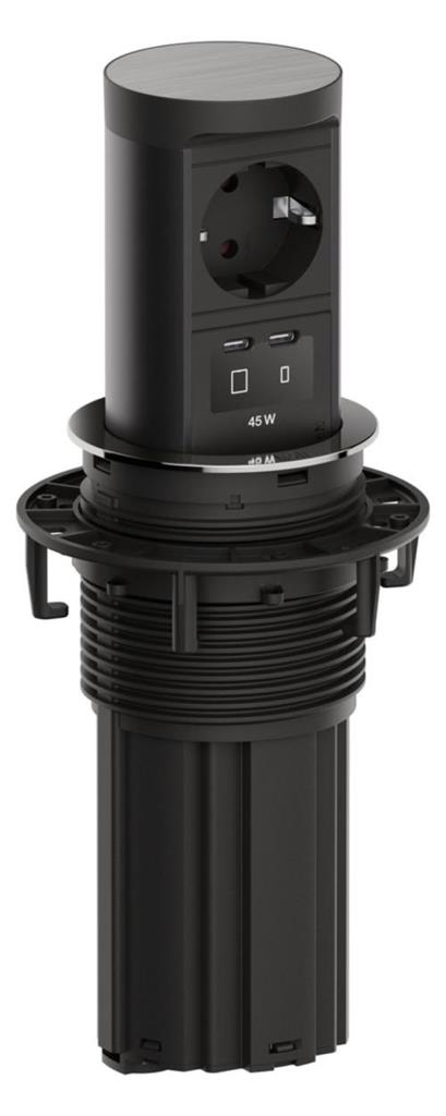 Модул ELEVATOR 2 с 1х Шуко и USB тип C+C PD 45W, с кабел 2м, цвят Инокс, Bachmann