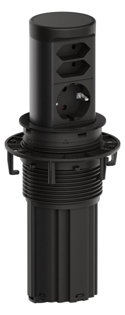 Модул ELEVATOR 2 с 1х Шуко и 2x Евро, с кабел 2м, цвят Черен, Bachmann