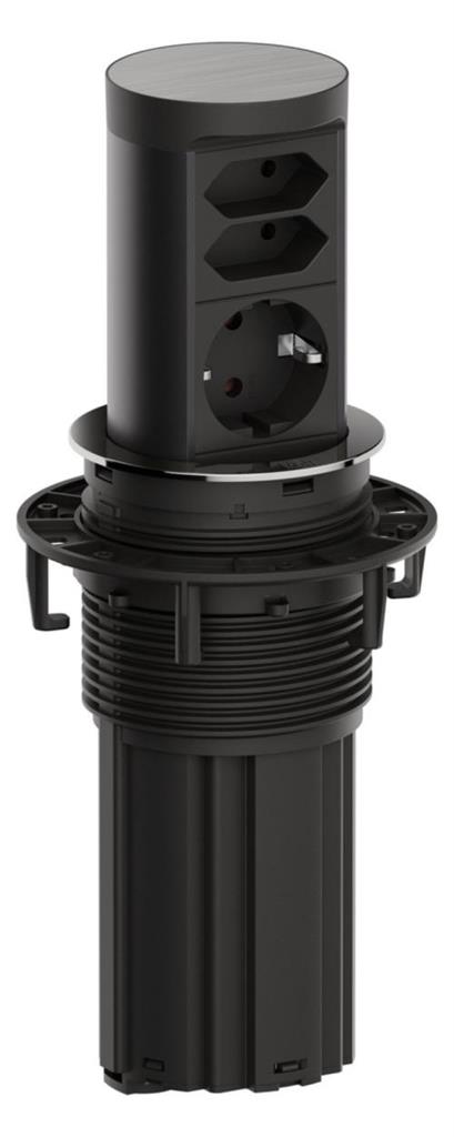 Модул ELEVATOR 2 с 1х Шуко и 2x Евро, с кабел 2м, цвят Инокс, Bachmann