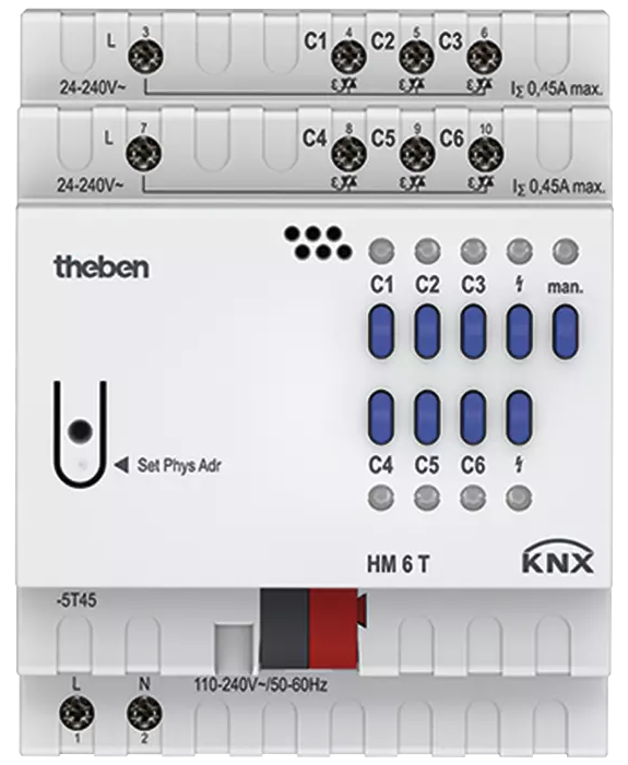 Актуатор вентили с ръчно управление HM 6 T 6x 24…240Vac 4DIN KNX Theben