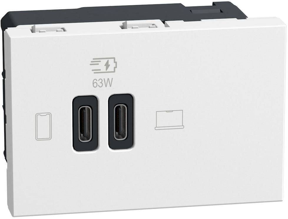 Розетка 2xUSB за зареждане тип C Power Delivery 63W 3 мод. цвят Бял Light Now Bticino