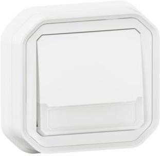Бутон NO/NC с подсветка 12V и етикет моноблок за скрит монтаж скоби цвят Бял IP55 Plexo New Legrand