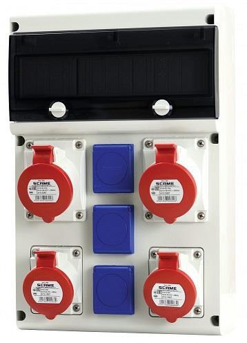 Табло сглобено с индустриални контакти, серия Block 2х 3P+N+E 16A, 2х 3P+N+E 32A и 3х Шуко, без токови защити 14DIN Scame