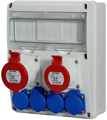 Табло сглобено с индустриални контакти, серия Enerbox 1х 3P+N+E 16A, 1х 3P+N+E 32A и 4х Шуко, без токови защити 11DIN Scame