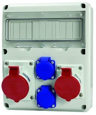 Табло сглобено с индустриални контакти, серия Enerbox 2х 3P+N+E 16A и 2х Шуко, без токови защити 11DIN Scame