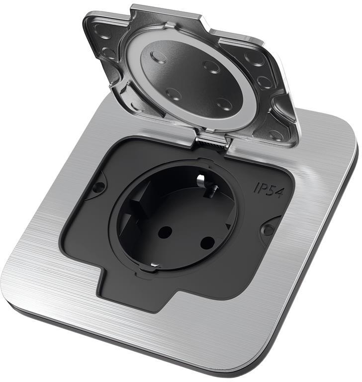 Контакт шуко IP54, цвят стомана, Ø60mm, Commel