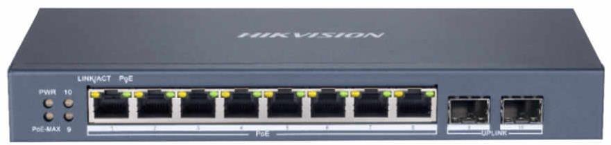 Мрежов комутатор, 8x 1 Gbps PoE + 2x 1 Gbps uplink порта, 110W, Hikvision