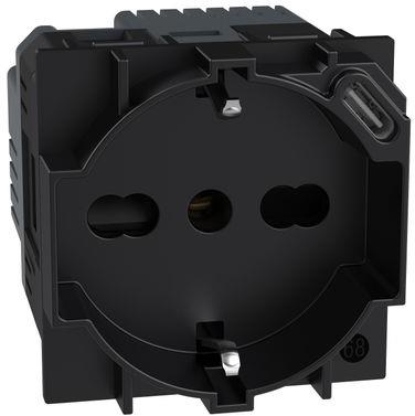 Контакт ШУКО/ИТАЛИАНСКИ стандарт 2P+Е с USB 18W 2 мод. 16A детска защита цвят Черен Living Now Bticino